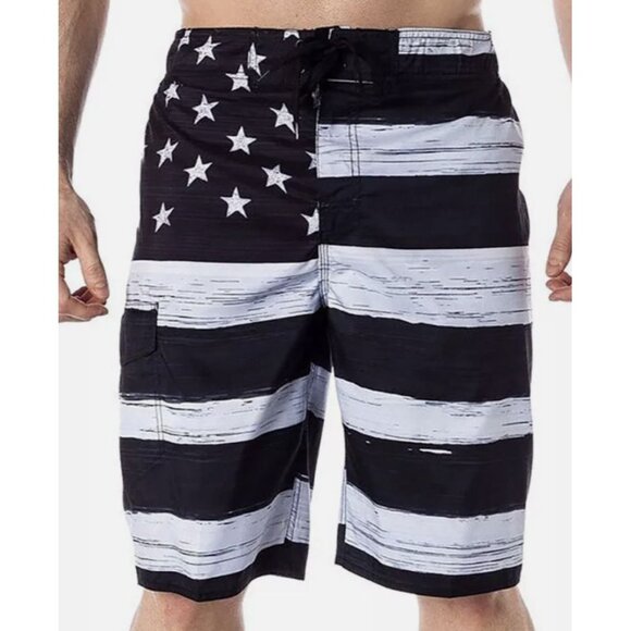 NWT US Apparel Swim Trunks Black Old‎ Glory American Flag USA Large Olympics - Picture 4 of 12